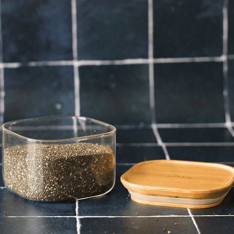 Glass Food Storage With Bamboo Lid, 500ml, Clear