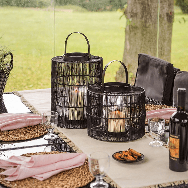 Portofino Wirework Lantern with Glass Insert, H34cm, Black