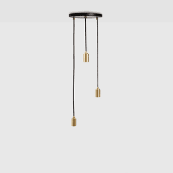 Image showing the Canopy & Sphere Bulb Triple ceiling plate & pendant set, H400 x W25cm, Black & Brass product.