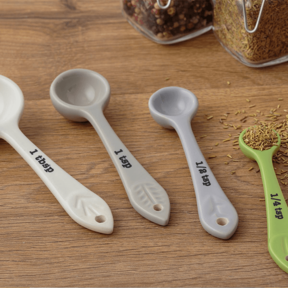 In The Forest Measuring spoons, Green, Light Blue, Grey, Cream