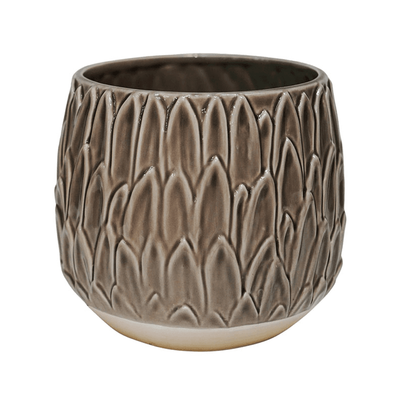 Arles Leaf Embossed Planter, D22cm, Brown
