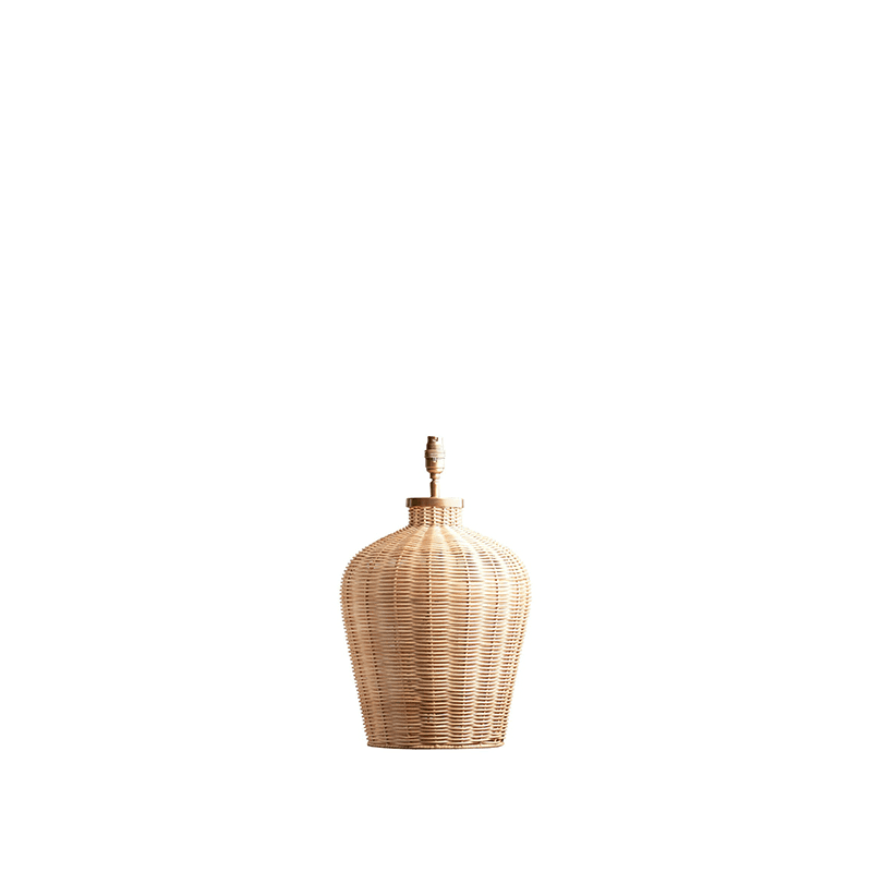 Rattle Small Table Lamp Base Only, H28cm x W15cm, Natural Rattan and Antique Brass