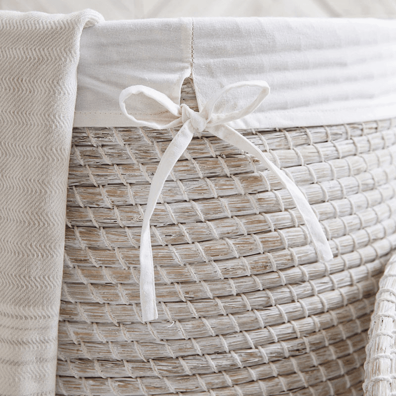 Woven Seagrass Laundry Basket, H64cm x D46cm, White