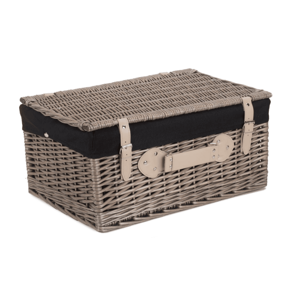20" Antique Wash Hamper with Black Lining, Black/Brown