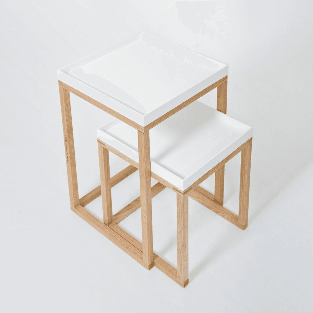 Pair of nest tables, H58.5 x W36 x D36cm, White/Oak