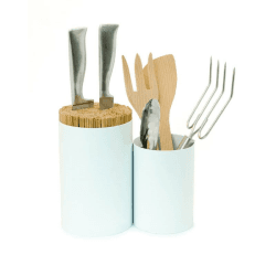 Image showing the Knife and spoon, H19.5 x W22 x D12cm, White/Bamboo product.