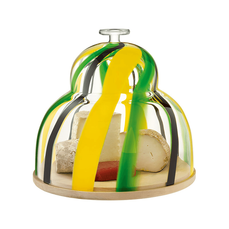 Folk Cake Dome With Ash Base, D30 x H27.5cm, Black/Green/Yellow