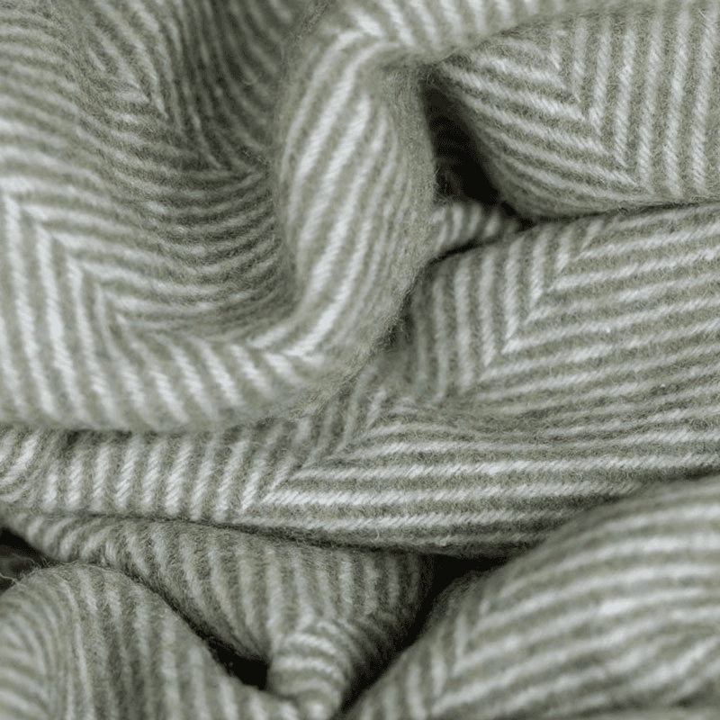 Recycled Wool Picnic Blanket with Brown Leather Carrier, 145 x 190cm, Olive Herringbone