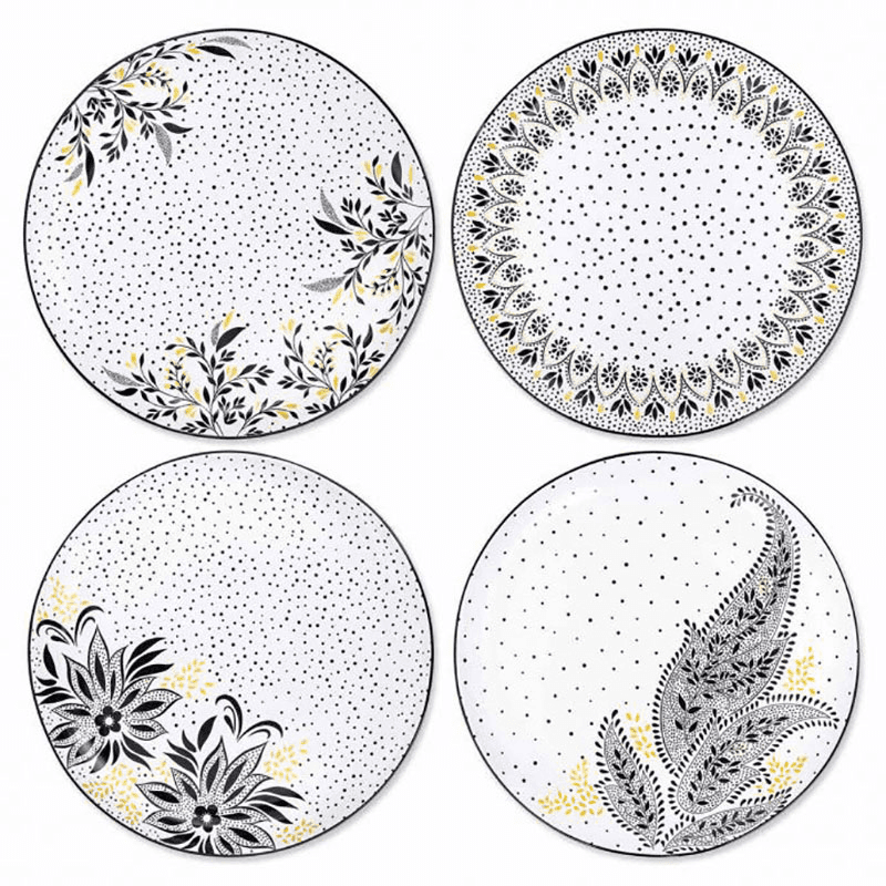 Artisanne Noir Set of 4 Dinner Plates, D27cm, Monochrome