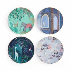 Image showing the India Set of 4 Assorted Caked Plates, D20cm, Multi product.