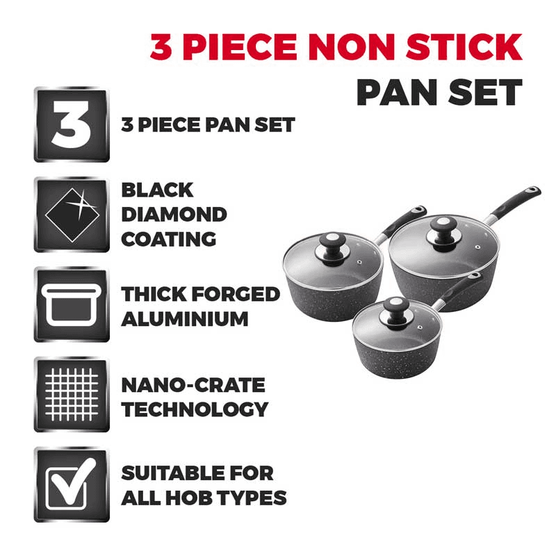 Precision 3 Piece Saucepan Set, 18/20/22cm, Black