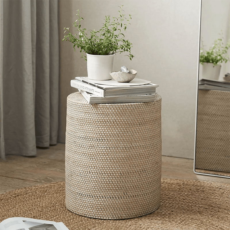 Malton Whitewashed Rattan Stool, H42cm, White