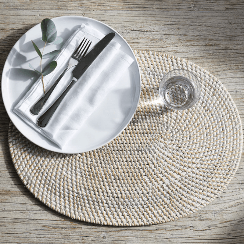 Oval rattan charger, W48 x L36cm, White Washed