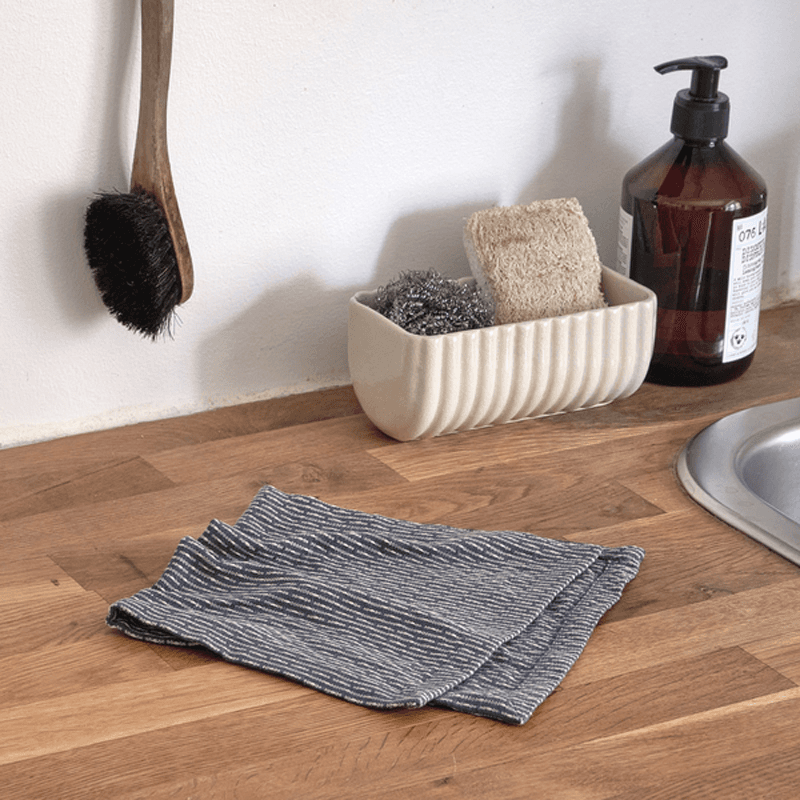 Piqué Set of 3 Kitchen Cloths, 18 x 35cm, Grey Blue Stone