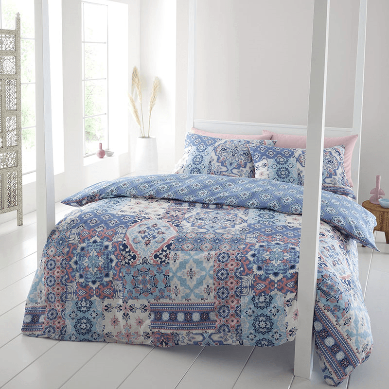 Boho Patchwork Duvet Set, King, Blue