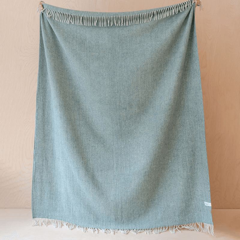 Recycled Wool Blanket, 145 x 190cm, Sage Waffle