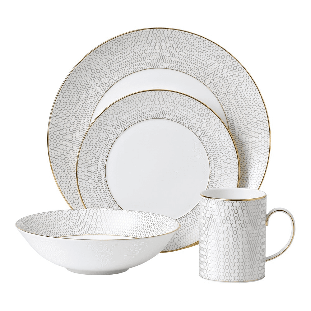 Gio Gold 4 piece dinnerware set, Gold/White