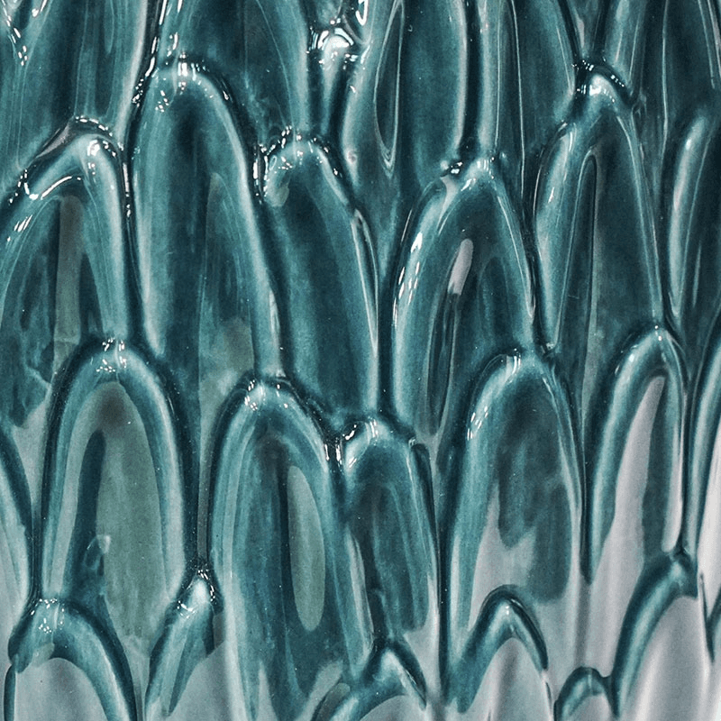 Arles Leaf Embossed Planter, D22cm, Blue