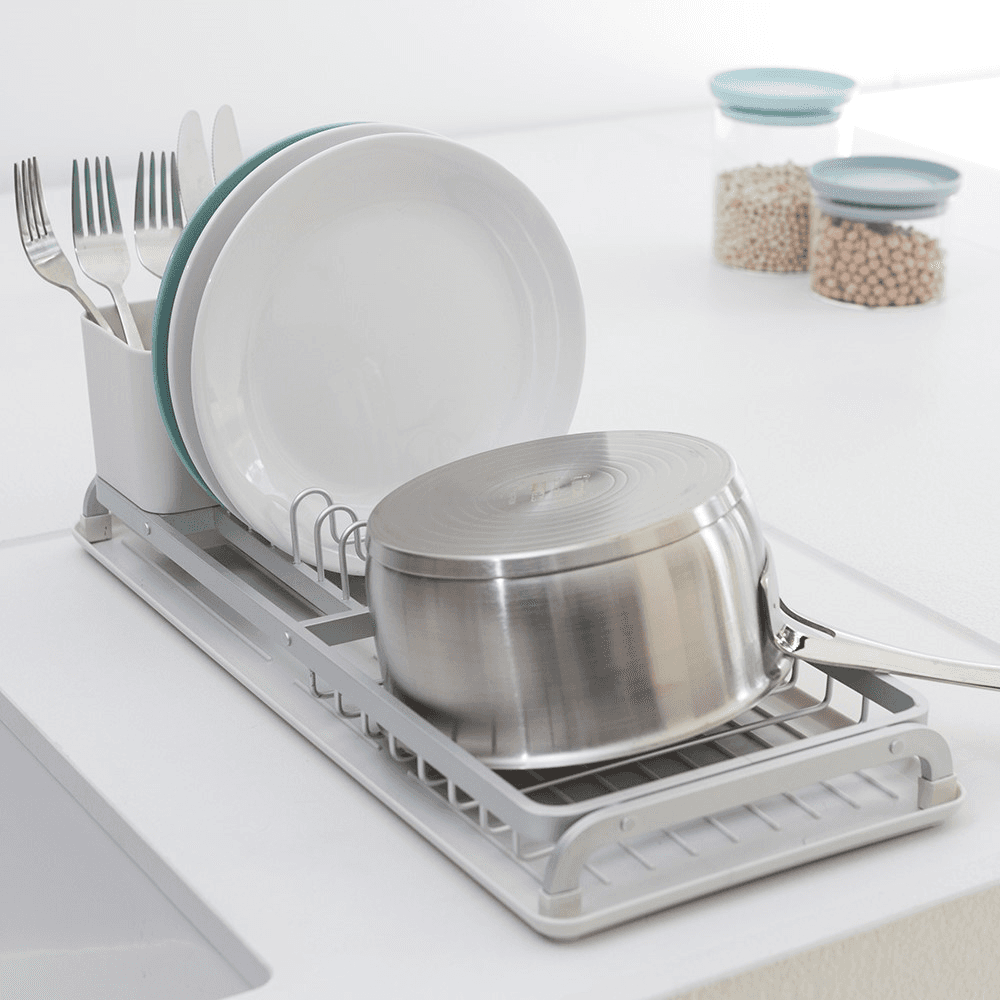 Compact Dish drying rack, H12.5 x W20 x D46cm, Light Grey