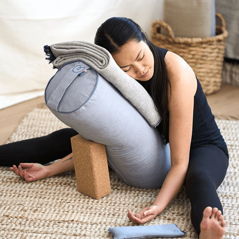 Organic Cotton Chambray Yoga Blanket, 230 x 150cm, Navy