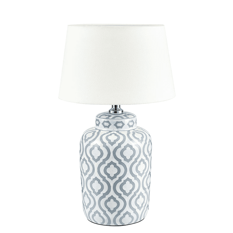 Ceiia Table Lamp With Linen Drum Shade, H24cm, Grey & White