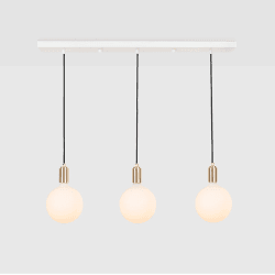 Image showing the Linear Triple Pendant with 3 Sphere IV LED Bulbs EU, Brass product.