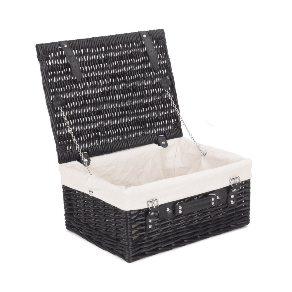 16" Black Hamper with White Lining, Black/Cream