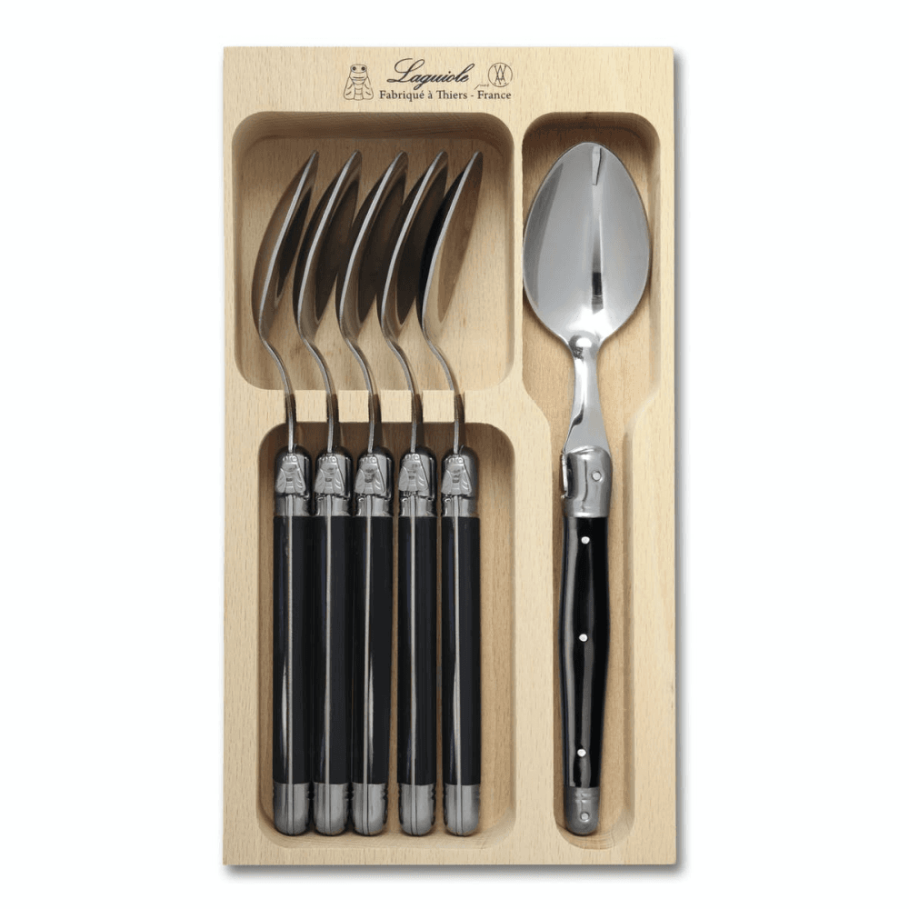Dessert Spoon Set, Black Handle, Set of 6