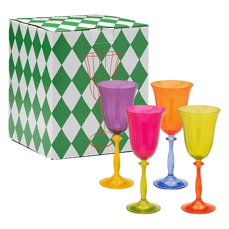 Colourblock Set of 4 Wine Glasses, Multi