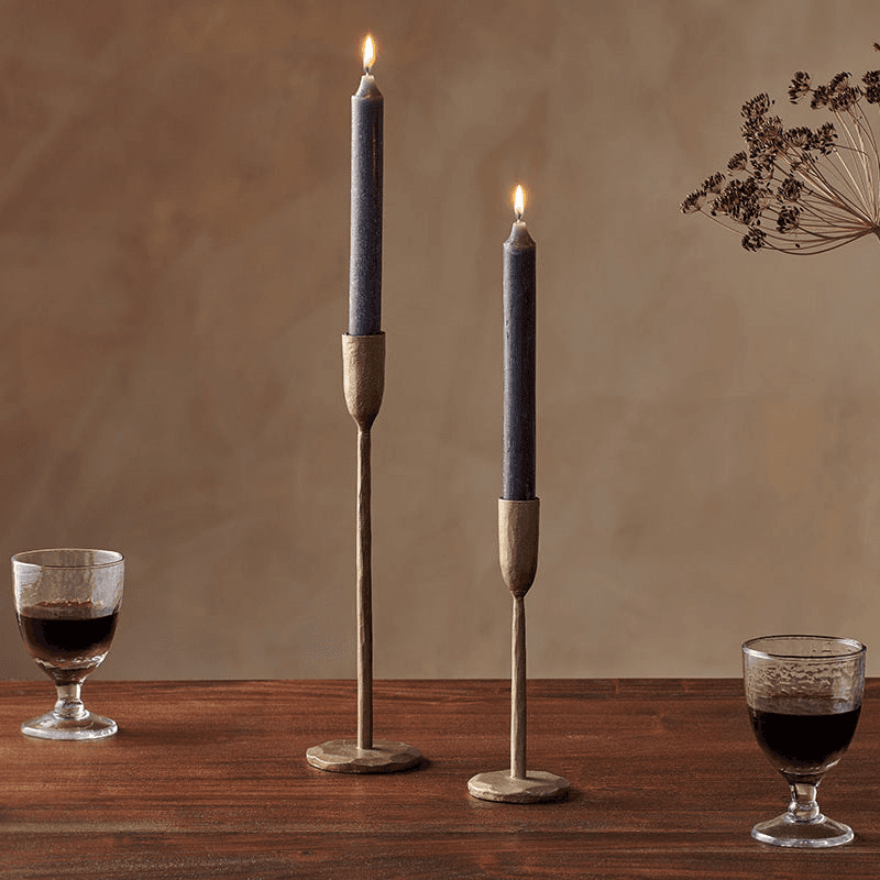 Rustic Set of 2 Dinner Candles, H20.5cm, Charcoal