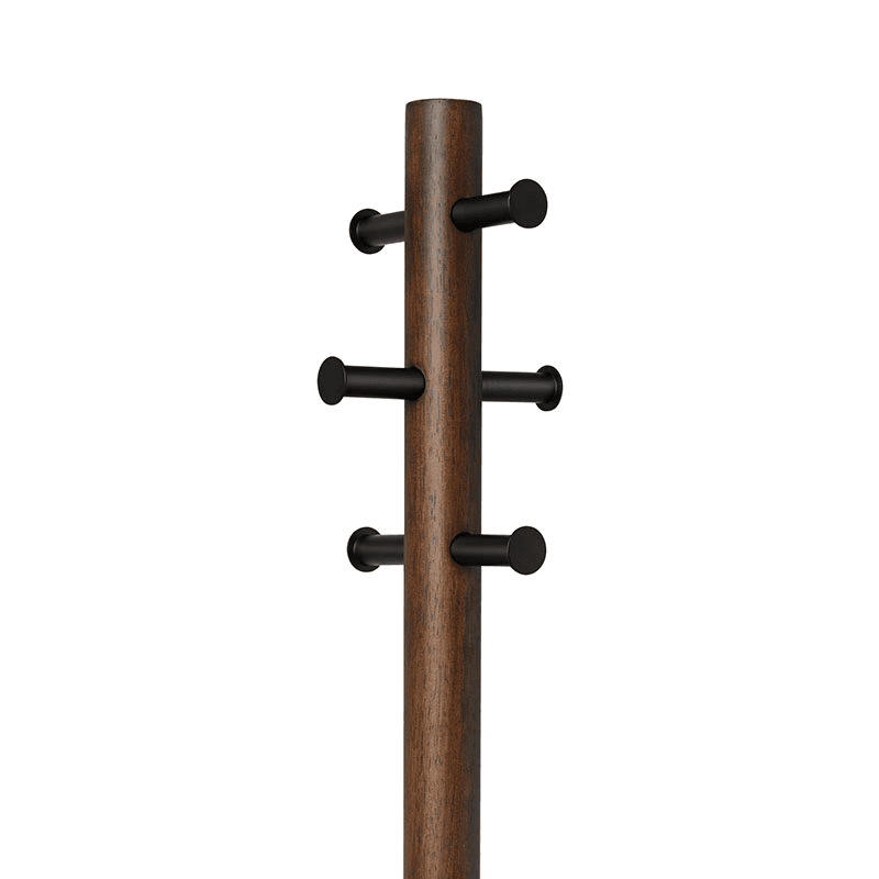 Pillar Coat Rack with Stool, H165cm, Black & Walnut