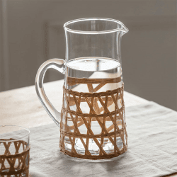 Image showing the Portmore Glass & Rattan Jug, H24cm, Natural product.