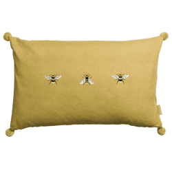 Image showing the Bees Embroidered cushion, 55 x 35cm, Yellow product.