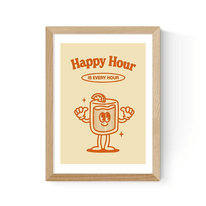 Magnus Myhre Happy Hour Is Every Hour Print, A3, Oak Frame