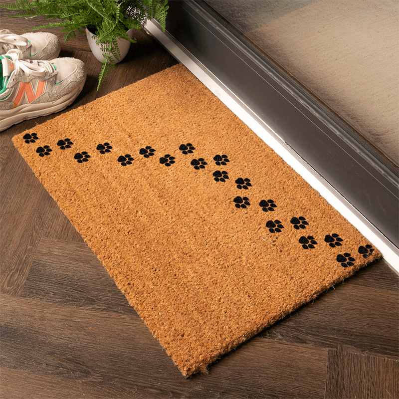 Paw Print Doormat, 60 x 40cm, Natural & Black