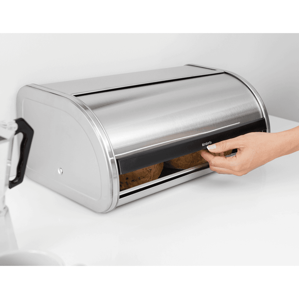Roll Top Bread bin, H17 x W44.5 x D26cm, Matt Steel
