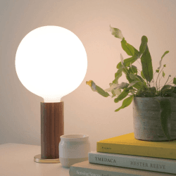 Image showing the Knuckle Pendant Table lamp with sphere bulb, H30 x D15cm, Walnut & Brass product.