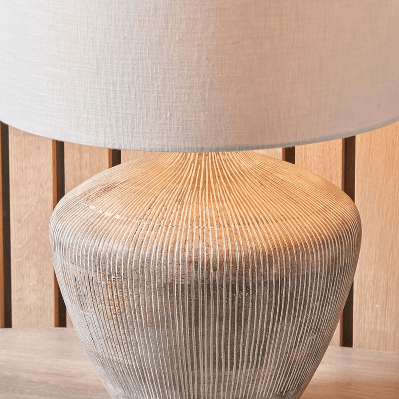 Manaia Textured Table Lamp With Linen Drum Shade, H35cm, White Wash