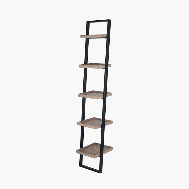 Gallery 5 Shelf Ladder Unit, Natural Wood Veneer and Black