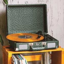 Image showing the Cruiser Deluxe Plus Portable Turntable, Green Ostritch product.