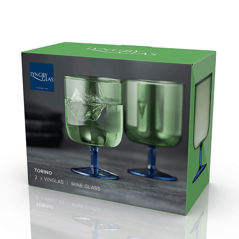 Torino Set of 2 Wine Glasses, 300ml, Green and Blue