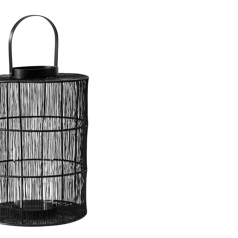 Portofino Wirework Lantern with Glass Insert, H34cm, Black