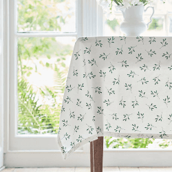 Image showing the Mistletoe Tablecloth, W140 x D180cm, White/Green product.