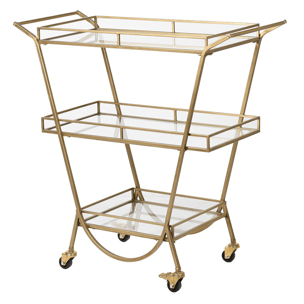 3 Tiered Drinks Trolley, 91 x 90 x 39cm, Gold