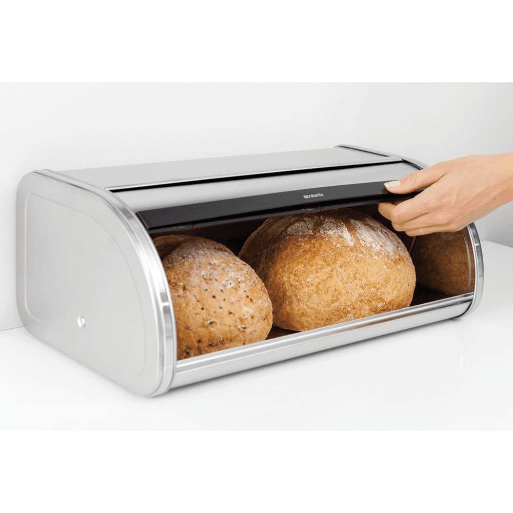 Roll Top Bread bin, H17 x W44.5 x D26cm, Matt Steel