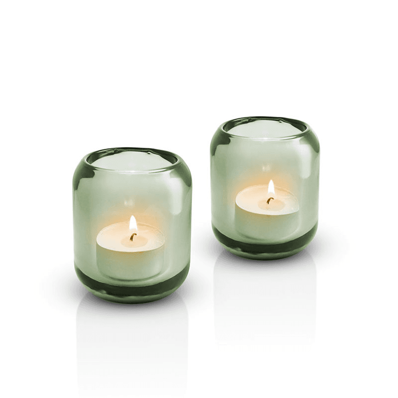 Acorn Set of 2 Tealight Holders, H8 x D7cm, Leaf Green