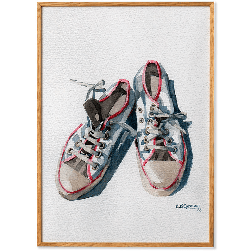 The Sneakers Framed Print, 30 x 40cm, White