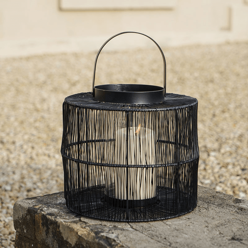 Portofino Wirework Lantern with Glass Insert, H22cm, Black
