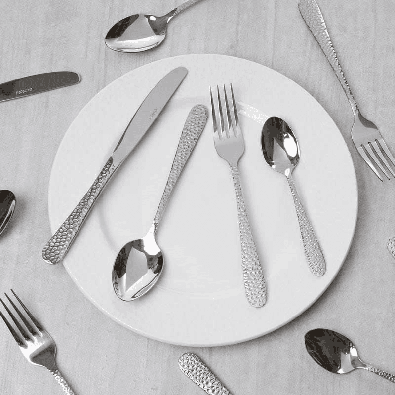 Hammered 24 Piece Cutlery Set, Stainless Steel