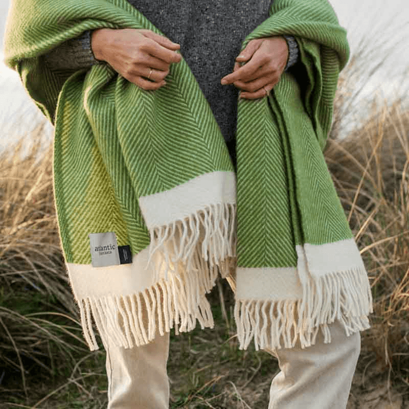 Herringbone Blanket, 130 x 250cm, Kelp Green & Cream